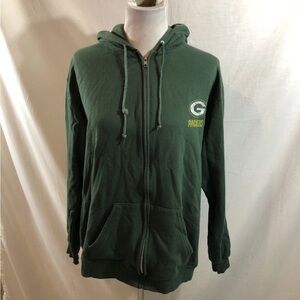 Team NFL Green Bay Packers Green Zip Front Hoodie - Womens M, Bust 23.5”